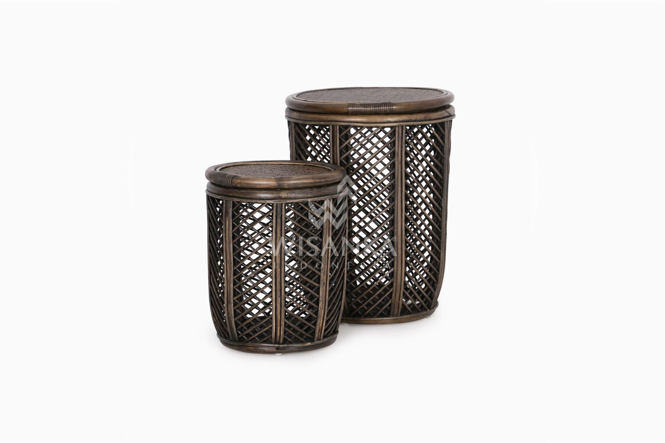 Asha Wicker Round Rattan Side Table Large Small 2 In 1 Wicker Table