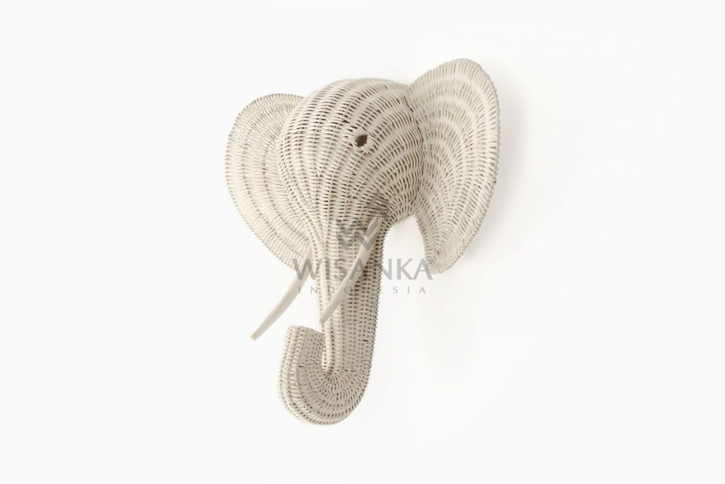 Elephant Head Rattan Wall Decor Kids Furniture White