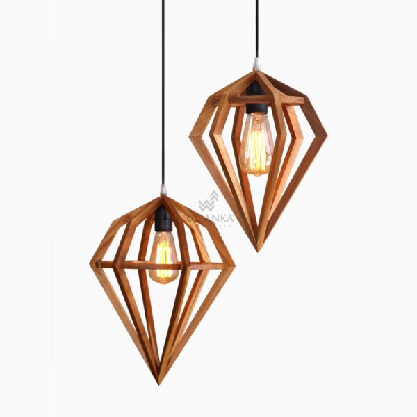 Conjunto de lâmpadas suspensas Diamo - Candeeiro pendente de decoração em madeira
