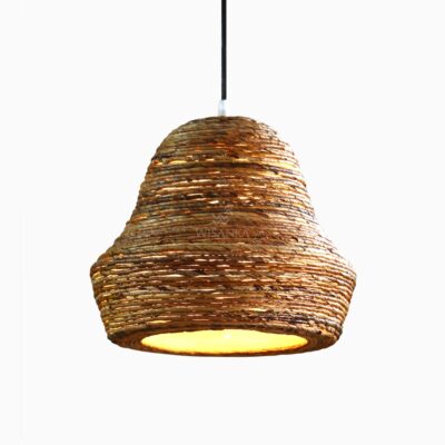 Koru Hanging Lamp with Banana - rattan pendant light - on