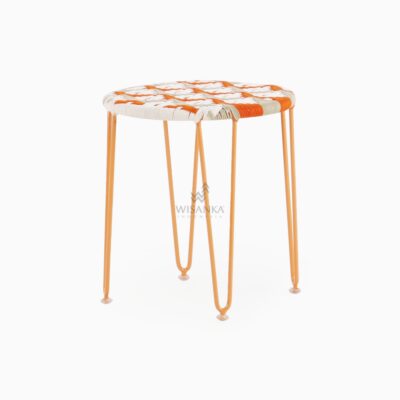 Agra Round Stool - Multistrips Orange