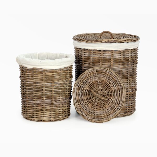 Cilinder Round Laundry Basket Set 2 - Full Kubu Grey