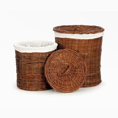 Cilinder Round Laundry Basket Set 2 - Iron with Half Kubu