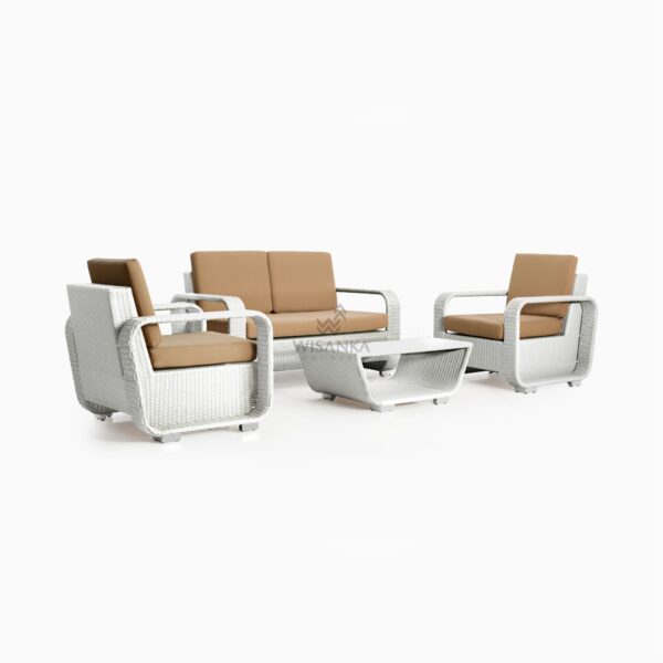 Detroit Living Set - Furnitur anyaman luar ruangan berwarna putih