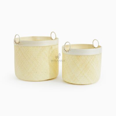 Lilac Round Basket with Rattan Handle, Bleaching