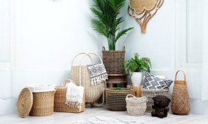 Add storage with a wicker basket