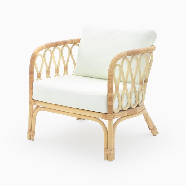 Mundo 扶手椅附白色坐墊 - 天然藤製房間客廳座椅