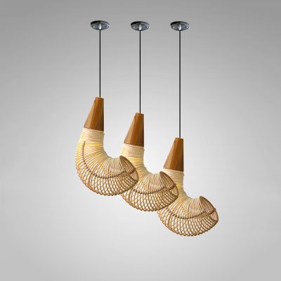 Rebon Hanging Lamp - Rattan Pendant Light - 3 Set