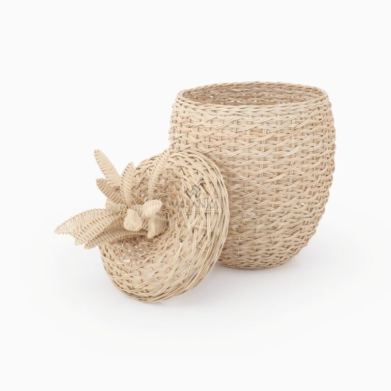 Set Di 2 Cesti In Vimini Di Giacinto D'Acqua Con Coperchio – Cesto Grande E Piccolo Per Organizer, Decorazione Naturale Per Casa