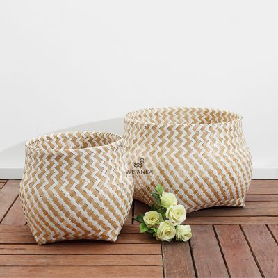 Round Belly Hubs Zigzag Basket - Round Bamboo Storage Basket