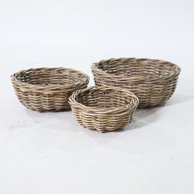 Luzka Round Rattan Basket Set of 3 – Natural Kubu Rattan Nested Design - Unnested perspective