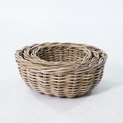 Luzka Round Rattan Basket Set of 3 – Natural Kubu Rattan Nested Design - nested side