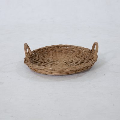 Eli Tray Pitrit – Round Natural Rattan Pitrit Tray with Side Handles - front view